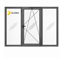 Алюминиевое окно из термоизолированного профиля ALUMIL S77 трехстворчатое с одной поворотно-откидной створкой 2700*1600 мм антрацит