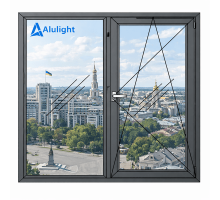Алюминиевое окно с терморазрывом профиль AluLight W76 двухстворчатое с одной поворотно-откидной створкой 1200*1800  мм антрацит