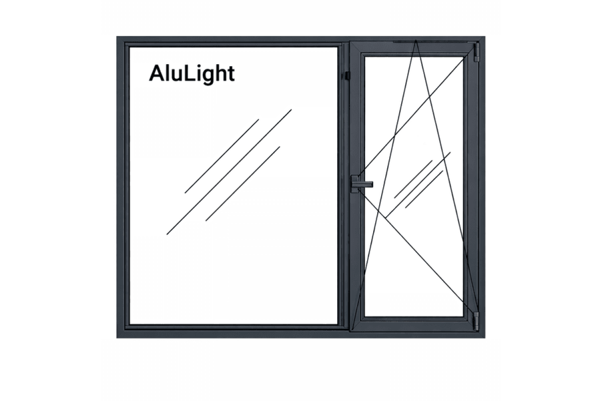 Алюминиевое окно с терморазрывом профиль AluLight W76 двухстворчатое с одной поворотно-откидной створкой 2500*1500 мм антрацит