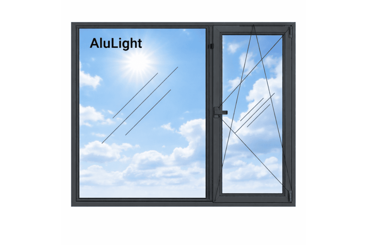 Алюмінієве вікно з терморозривом профіль AluLight W76 двостулкове з одною поворотно-відкидною стулкою 2050*1400 мм антрацит