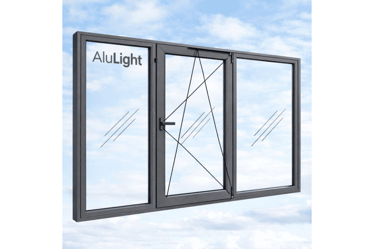 Алюмінієве вікно з терморозривом профіль AluLight W76 тристулкове з одною поворотно-відкидною стулкою 2200*1450 мм антрацит