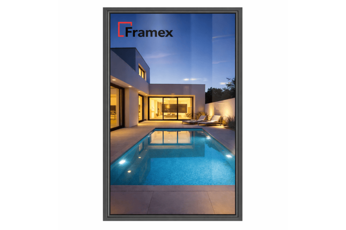 Алюминиевое окно из теплого профиля Framex FT 72 глухое 2700*1500 мм антацит