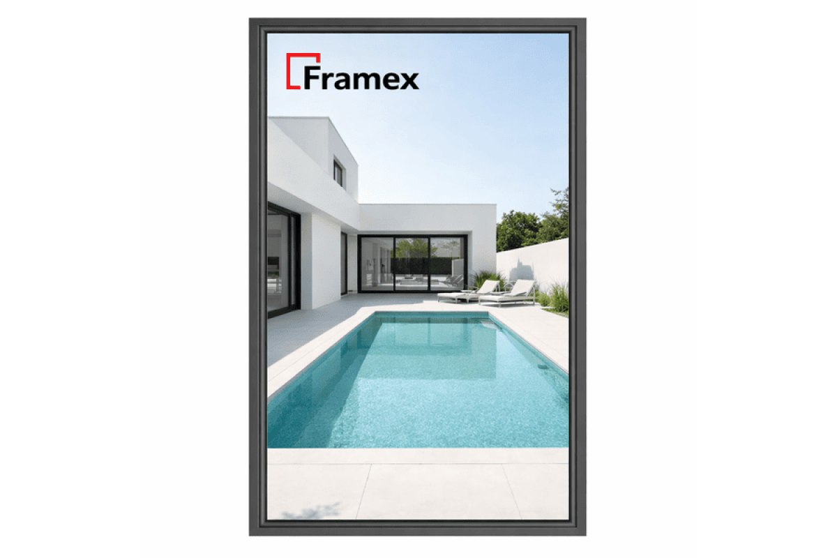 Алюминиевое окно из теплого профиля Framex FT 72 глухое 3000*1500 мм антацит
