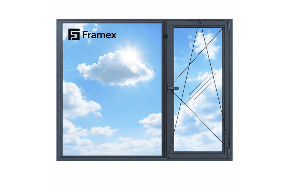 Алюминиевое окно из теплого профиля Framex FT 72 двостулкове з одною поворотно-відкидною стулкою 2200*1600 мм антацит