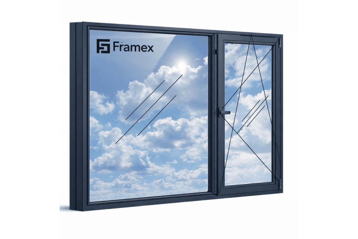Алюмінієве вікно з теплого профілю Framex FT 72 двостулкове з одною поворотно-відкидною стулкою 1200*1800 мм антрацит