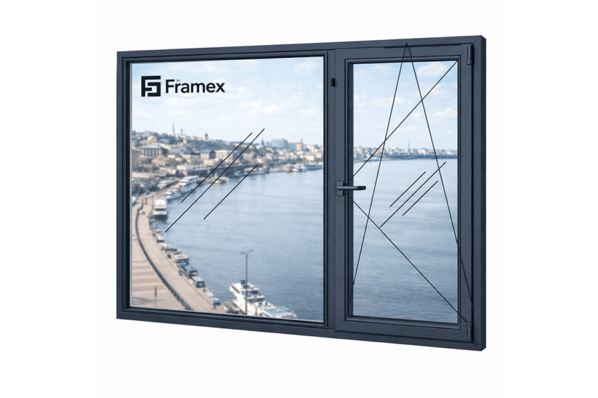Алюминиевое окно из теплого профиля Framex FT 72 двостулкове з одною поворотно-відкидною стулкою 2050*1400 мм антацит