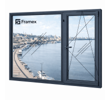 Алюмінієве вікно з теплого профілю Framex FT 72 двостулкове з одною поворотно-відкидною стулкою 2050*1400 мм антрацит