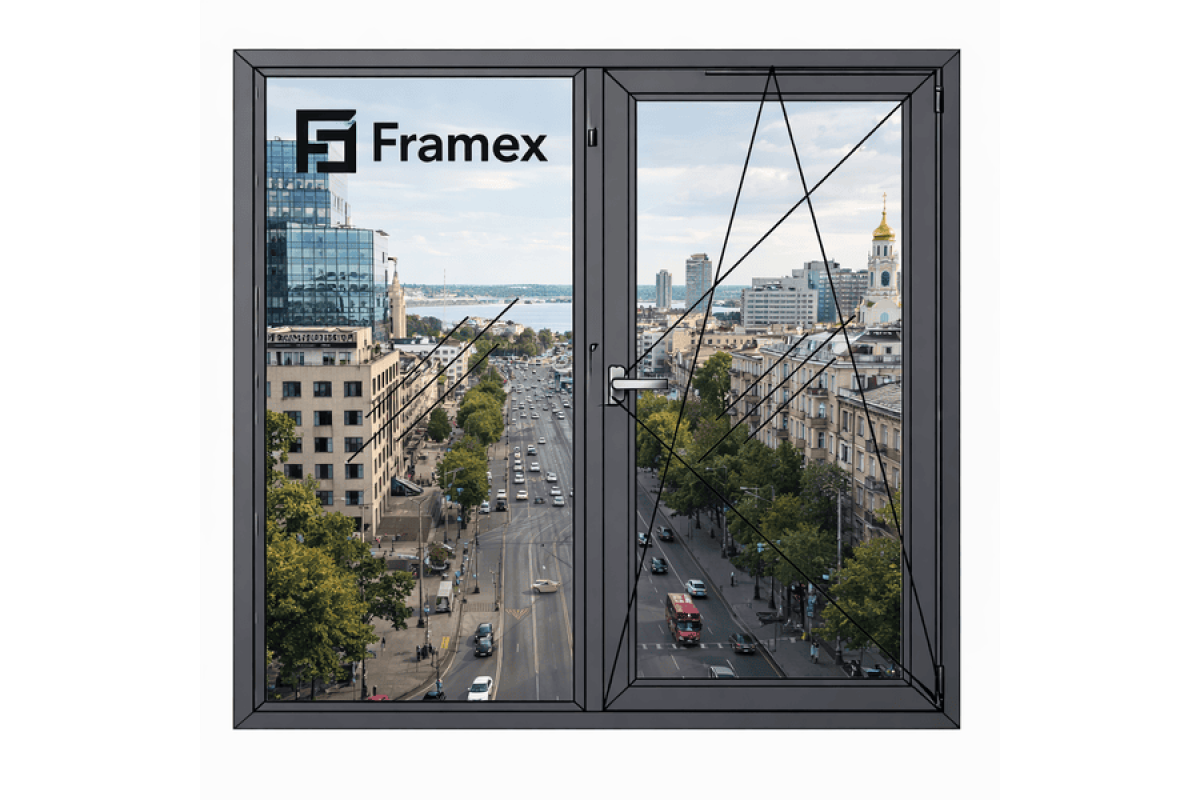 Алюминиевое окно из теплого профиля Framex FT 72 двостулкове з одною поворотно-відкидною стулкою 1200*1800 мм антацит