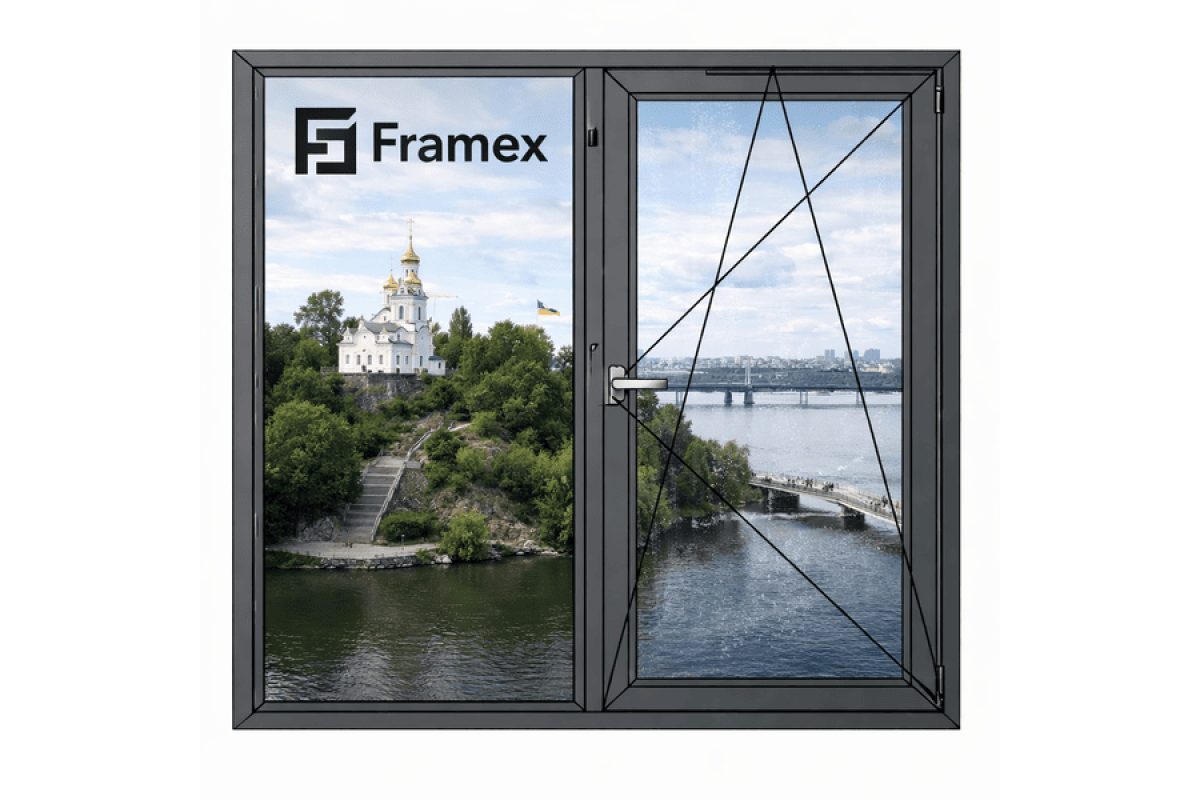 Алюминиевое окно из теплого профиля Framex FT 72 двостулкове з одною поворотно-відкидною стулкою 1700*1350 мм антацит