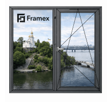 Алюмінієве вікно з теплого профілю Framex FT 72 двостулкове з одною поворотно-відкидною стулкою 1700*1350 мм антрацит