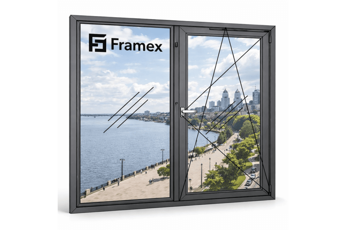 Алюминиевое окно из теплого профиля Framex FT 72 двостулкове з одною поворотно-відкидною стулкою 1900*1400 мм антацит