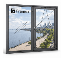 Алюминиевое окно из теплого профиля Framex FT 72 двостулкове з одною поворотно-відкидною стулкою 1900*1400 мм антацит