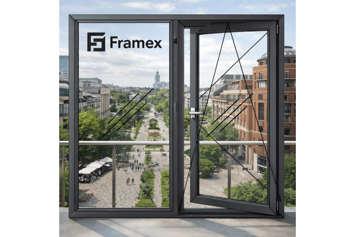 Алюмінієве вікно з теплого профілю Framex FT 72 двостулкове з одною поворотно-відкидною стулкою 1400*1400 мм антрацит