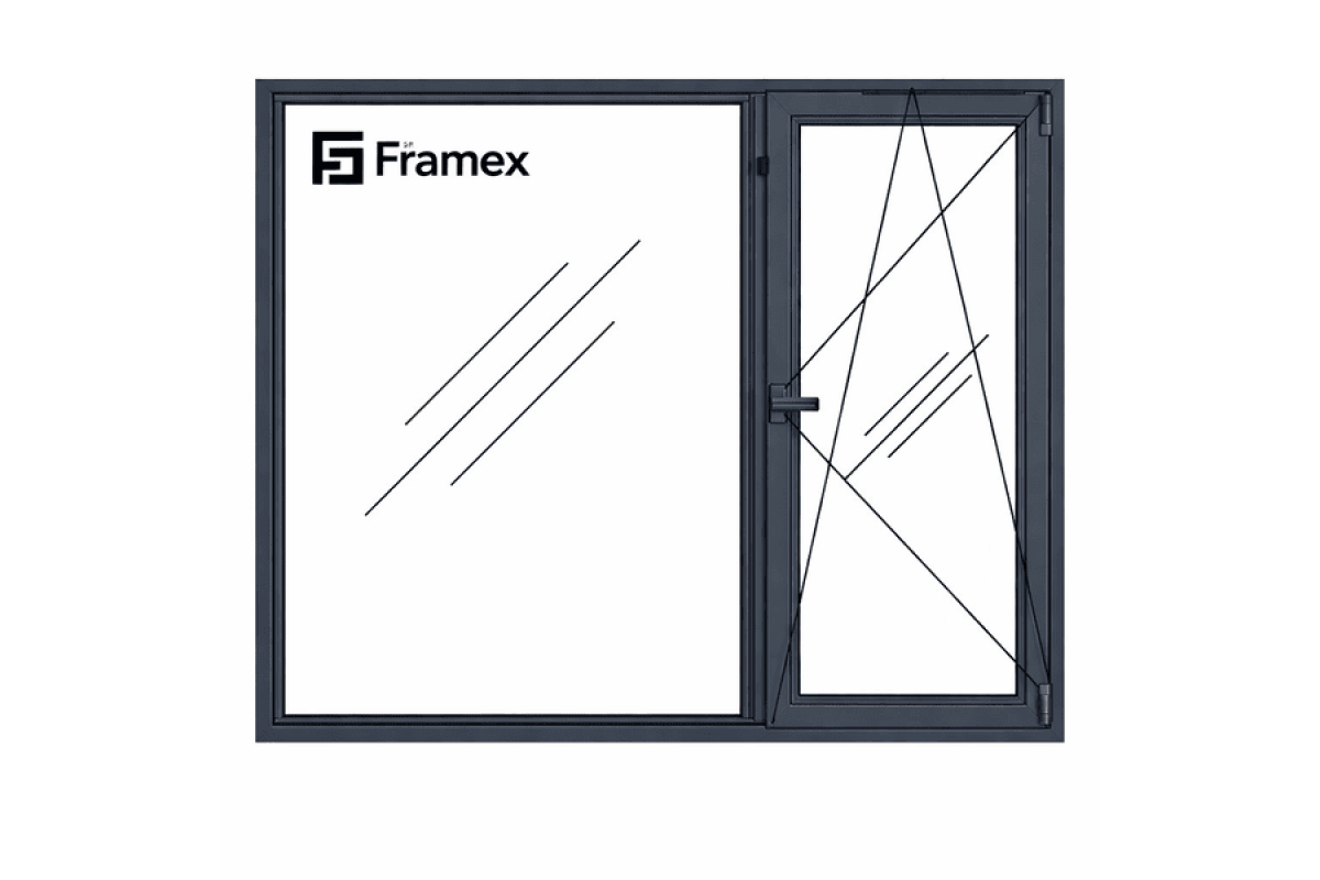 Алюмінієве вікно з теплого профілю Framex FT 72 двостулкове з одною поворотно-відкидною стулкою 1800*1300 мм антрацит