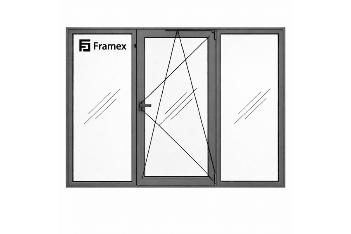 Алюмінієве вікно з теплого профілю Framex FT 72 тристулкове з одною поворотно-відкидною стулкою 2150*1400 мм антрацит