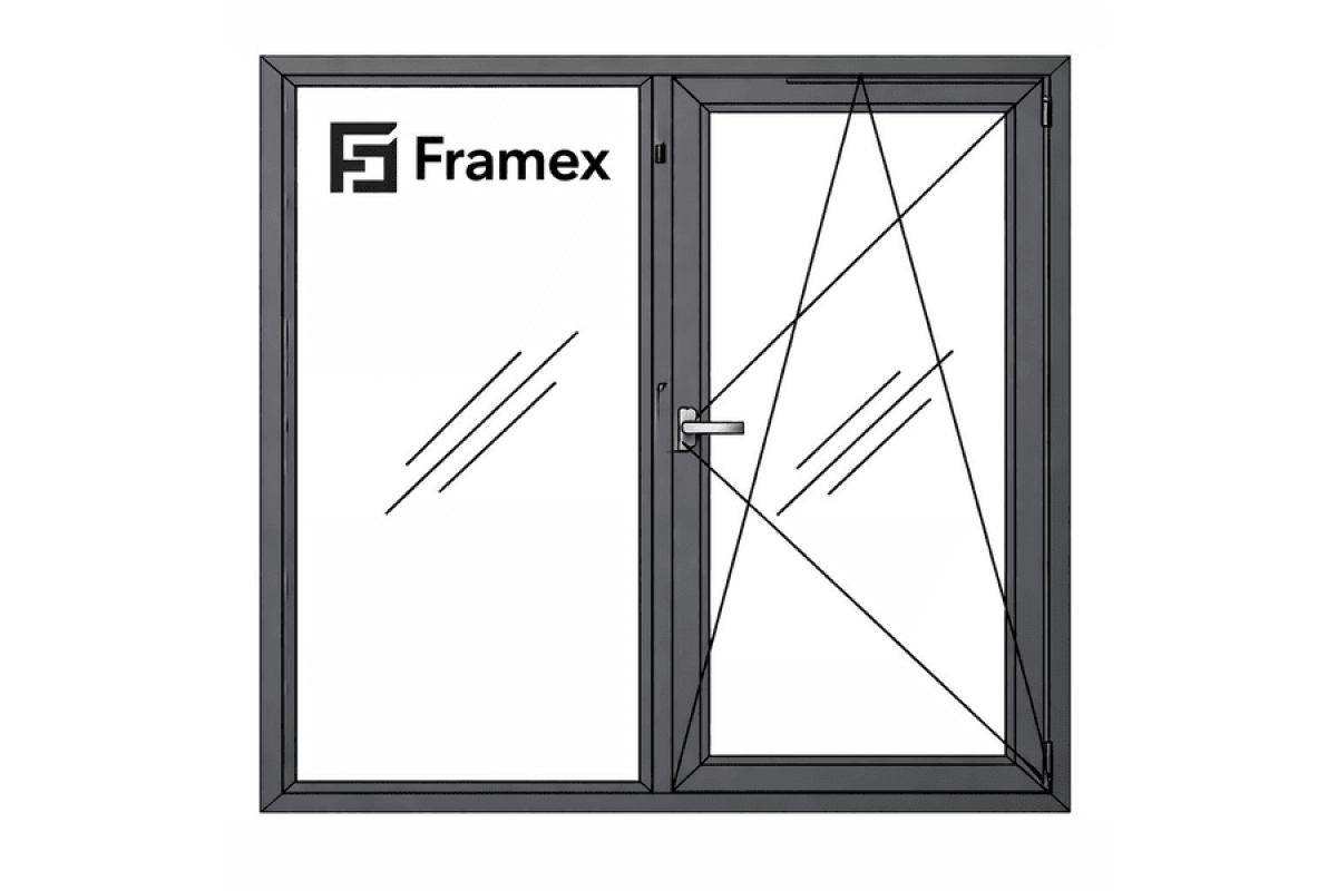 Алюмінієве вікно з теплого профілю Framex FT 72 двостулкове з одною поворотно-відкидною стулкою 1300*1350 мм антрацит