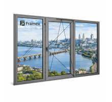 Алюминиевое окно из теплого профиля Framex FT 72  трехстворчатое с одной поворотно-откидной створкой 2200*1450 мм антрацит