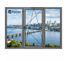 Алюминиевое окно из теплого профиля Framex FT 72  трехстворчатое с одной поворотно-откидной створкой 2000*1340 мм антрацит