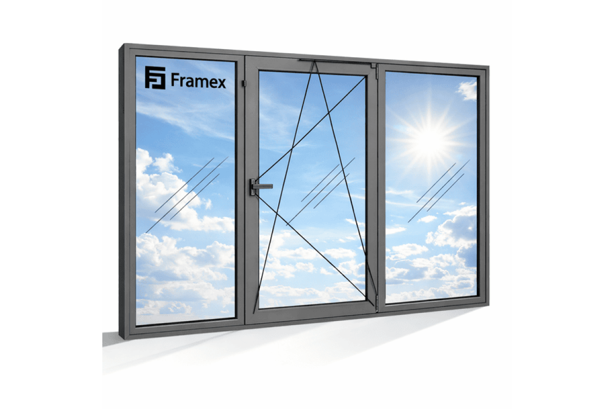 Алюмінієве вікно з теплого профілю Framex FT 72 тристулкове з одною поворотно-відкидною стулкою 2000*1400 мм антрацит