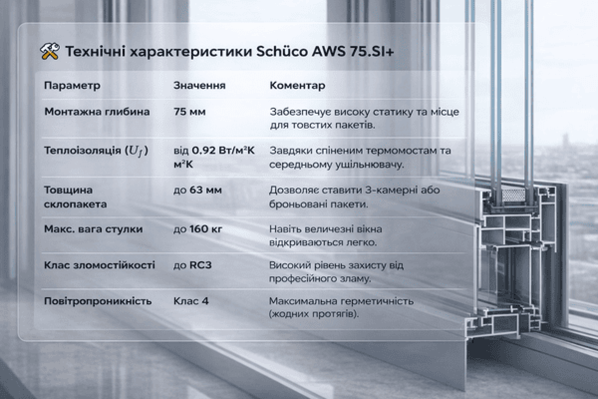 Алюминиевое окно Schuco AWS 75.SI + с повышенной теплоизоляцией понорамное глухое 2000*2200 мм серебристый металлик