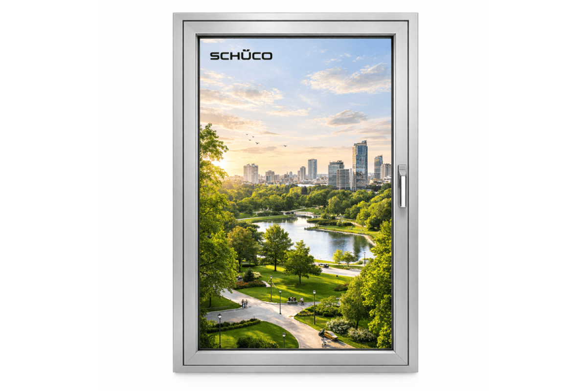 Алюминиевое окно Schüco AWS 90.SI+ с повышенной теплоизоляцией поворотно-откидное 1250*1500 мм анодированный алюминий