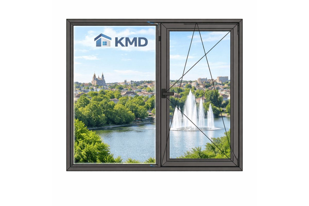 Алюмінієве вікно з термоізольованого профілю KMD.78 двостулкове з одною поворотно-відкидною стулкою 1700*1400 мм антрацит
