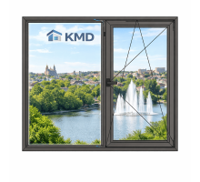 Алюмінієве вікно з термоізольованого профілю KMD.78 двостулкове з одною поворотно-відкидною стулкою 1700*1400 мм антрацит