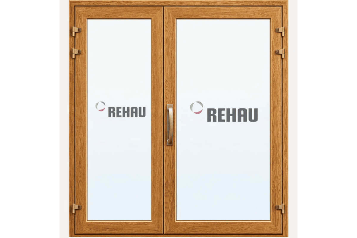 Металлопластиковые двери ламинированные Дуб Монтана REHAU EURO 70полуторные с поворотно-откидной створкой 1400 x 2200 мм