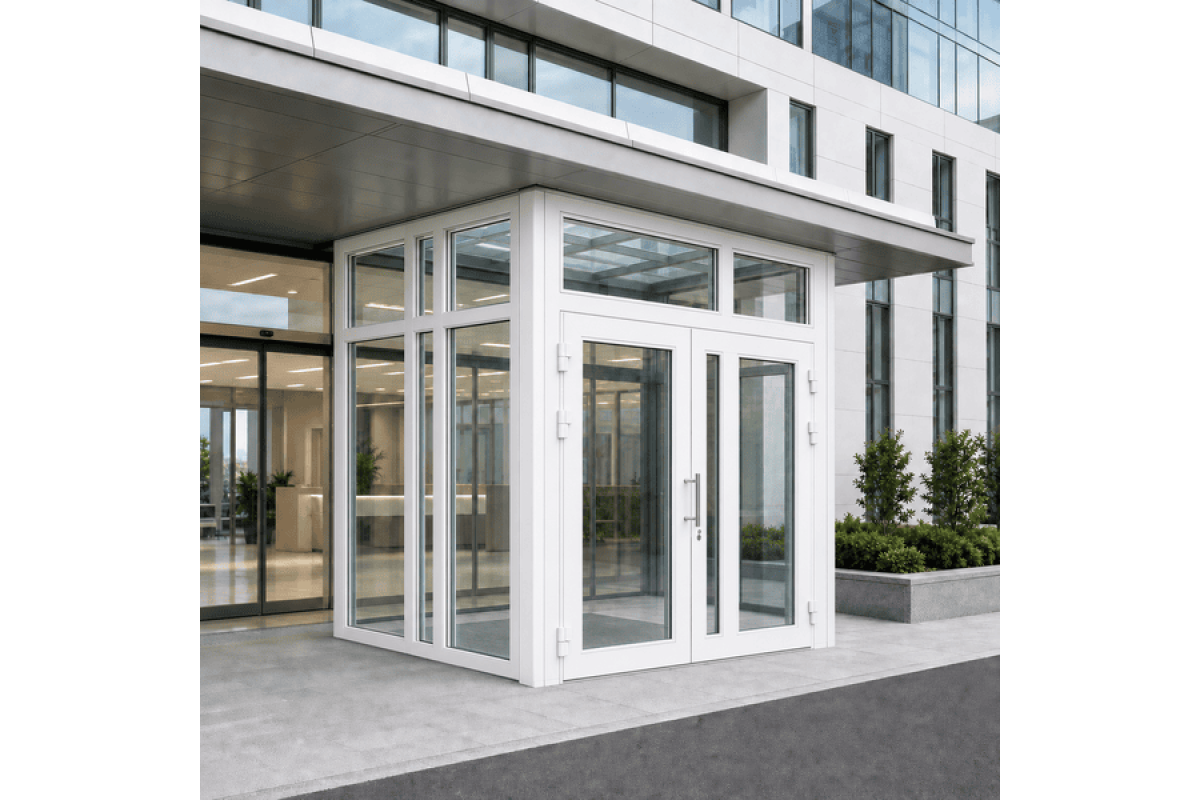 Металлопластиковый тамбур REHAU 3800*2600 мм белый