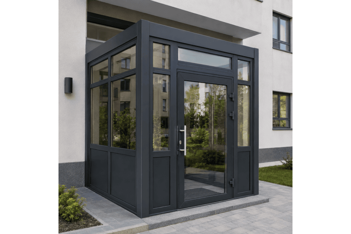 Металопластиковий тамбур REHAU 3300*2500 мм антрацит