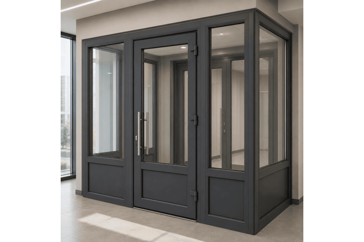 Внутрішній металопластиковий тамбур REHAU 3700*2700 мм антрацит