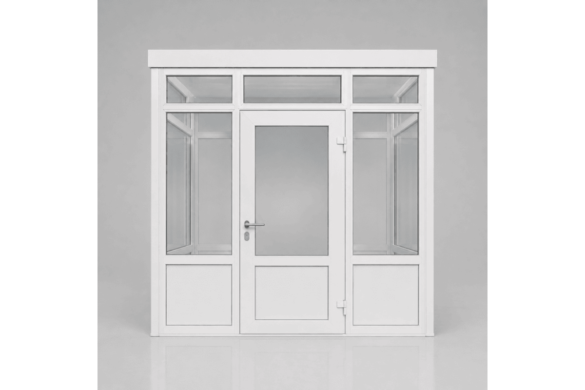 Металлопластиковый тамбур REHAU 3500*2400 мм белый