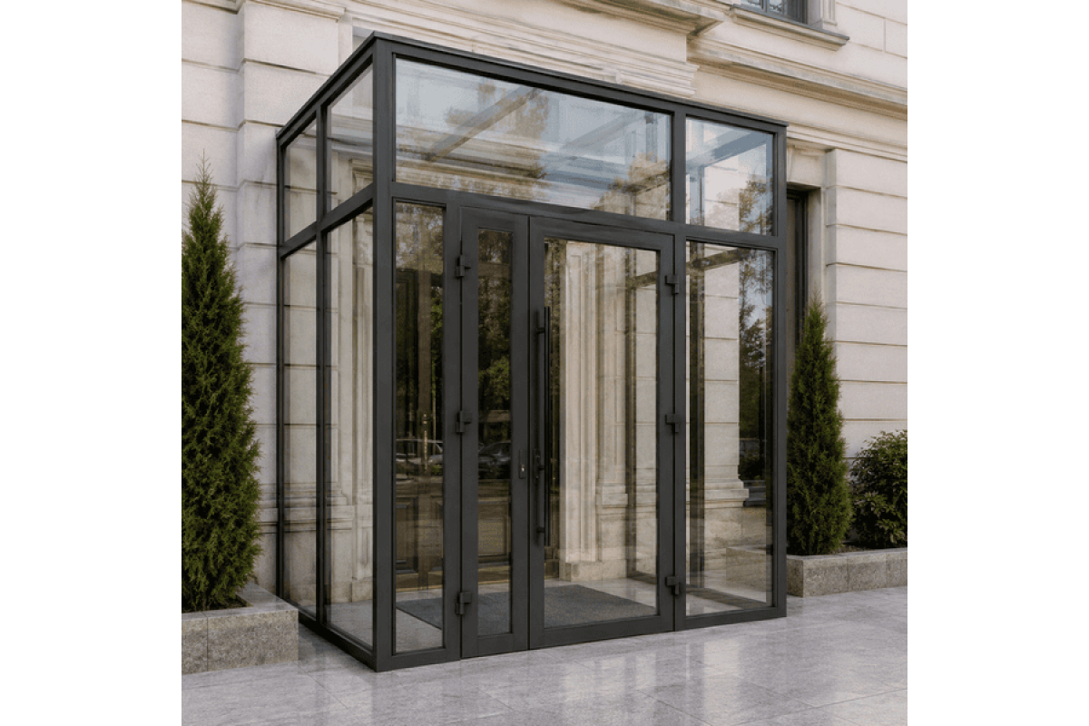 Стеклянный алюминиевый тамбур ALULIGHT 2800*2200 мм антрацит