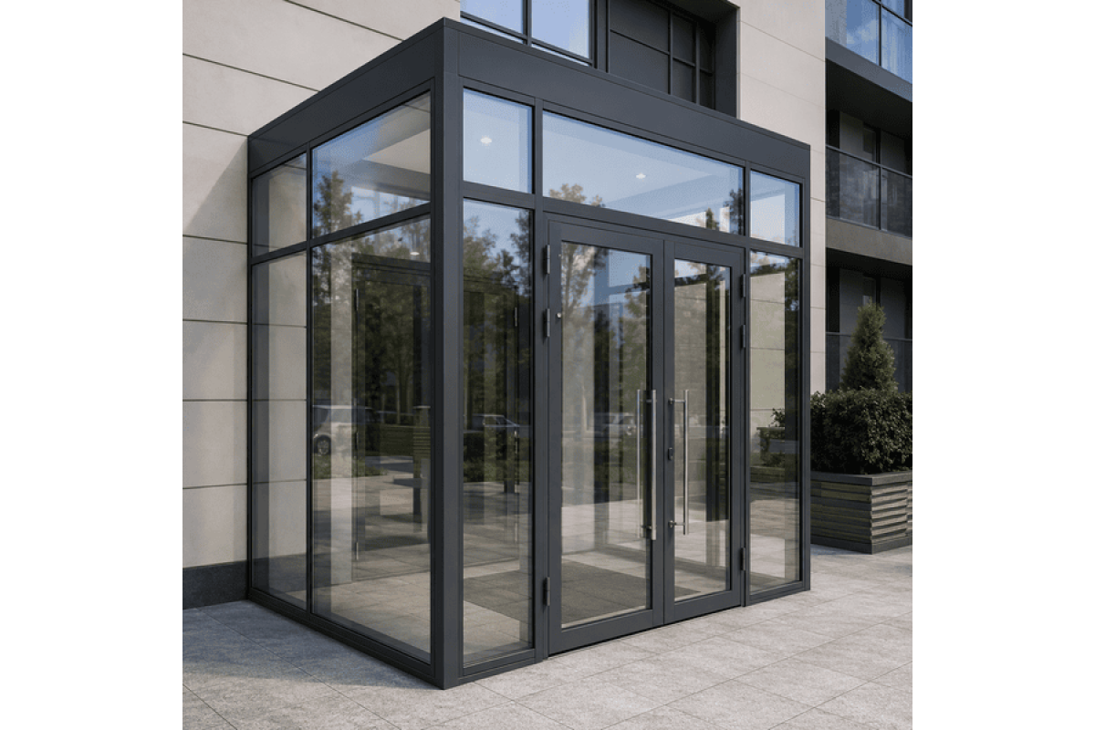 Стеклянный алюминиевый тамбур ALULIGHT 2200*2400 мм антрацит