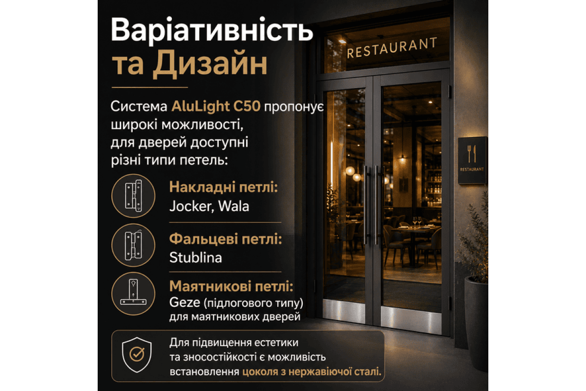 Алюмінієві двері для комерційних приміщень з холодного профілю ALULIGHT С50 1400*2200 мм білі