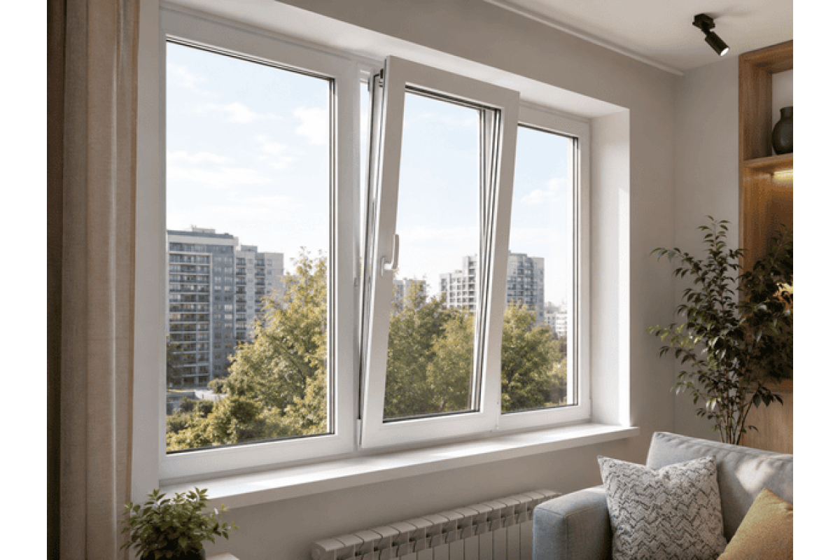 Металлопластиковое окно Steko IDEAL 4000 3х-створчатое с поворотно-откидной створкой 1900 x 1400 мм