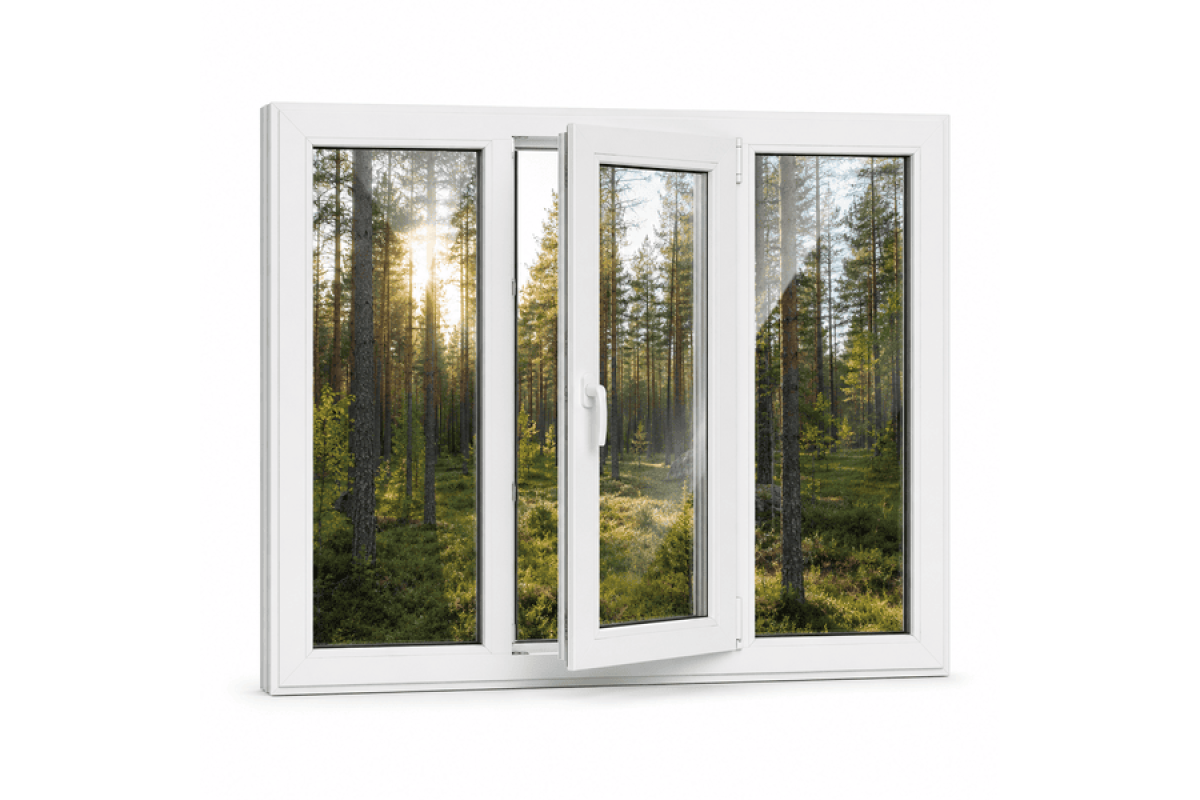 Металлопластиковое окно ламинированное VEKA Softline 76 3х-створчатое с поворотно-откидной створкой 2100 × 1200 мм