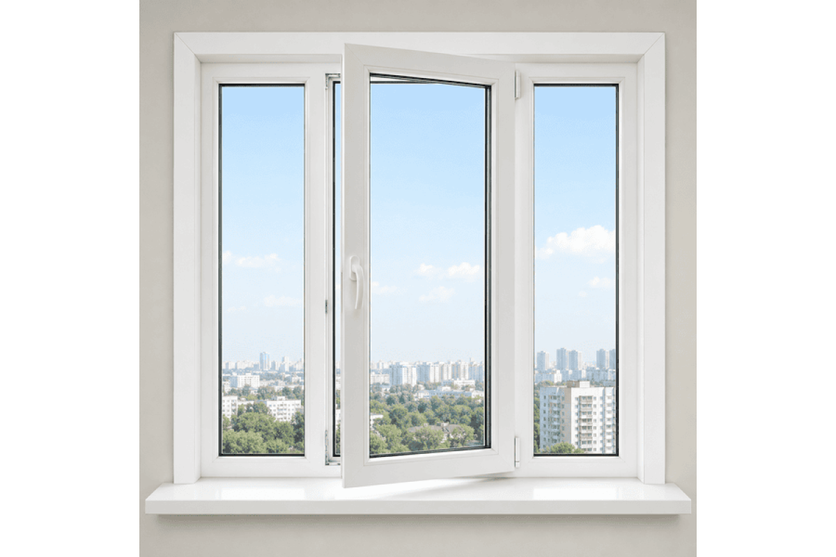 Металлопластиковое окно ламинированное VEKA Softline 76 3х-створчатое с поворотно-откидной створкой 2200 × 1400 мм