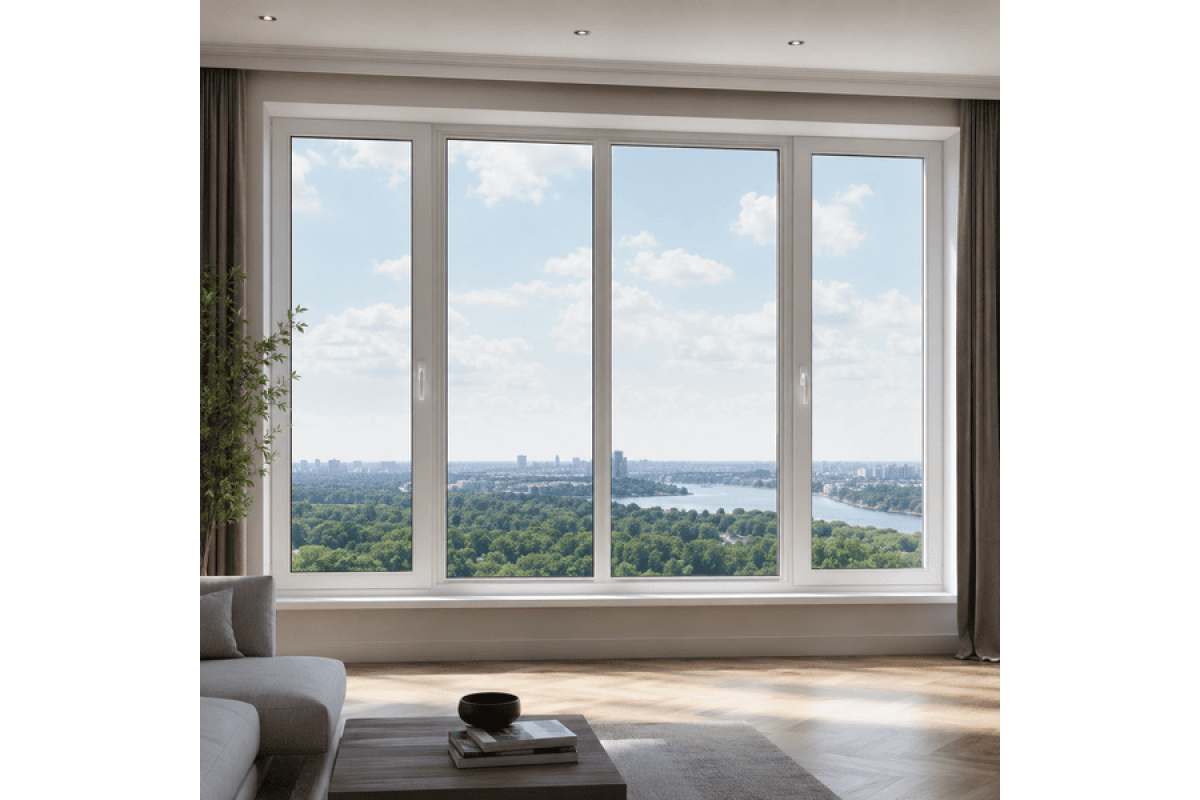 Металлопластиковое окно REHAU EURO 70 четырехстворчатое с двумя поворотно-откидными створками 2500 x 800 мм