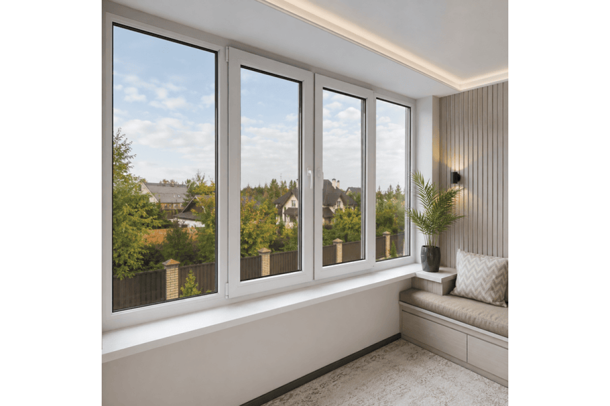 Металлопластиковое окно VEKA Softline 82 четырехстворчатое с двумя поворотно-откидными створками 2500 x 1700 мм