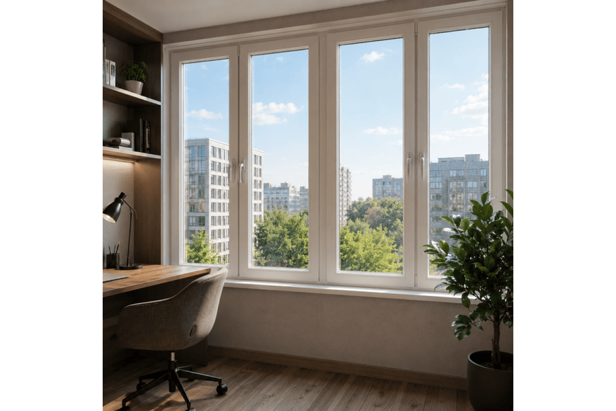 Металлопластиковое окно REHAU Synego четырехстворчатое с двумя поворотно-откидными створками 2500 x 1500 мм