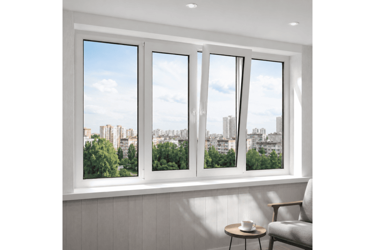 Металлопластиковое окно VEKA Softline 76 4х-створчатое с двумя поворотно-откидными створками 2500 × 1400 мм