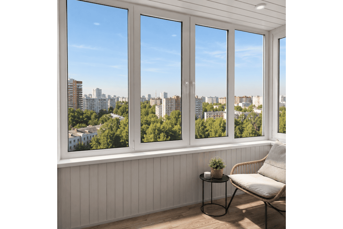 Металлопластиковое окно VEKA Softline четырехстворчатое с двумя поворотно-откидными створками 2400 x 1600 мм