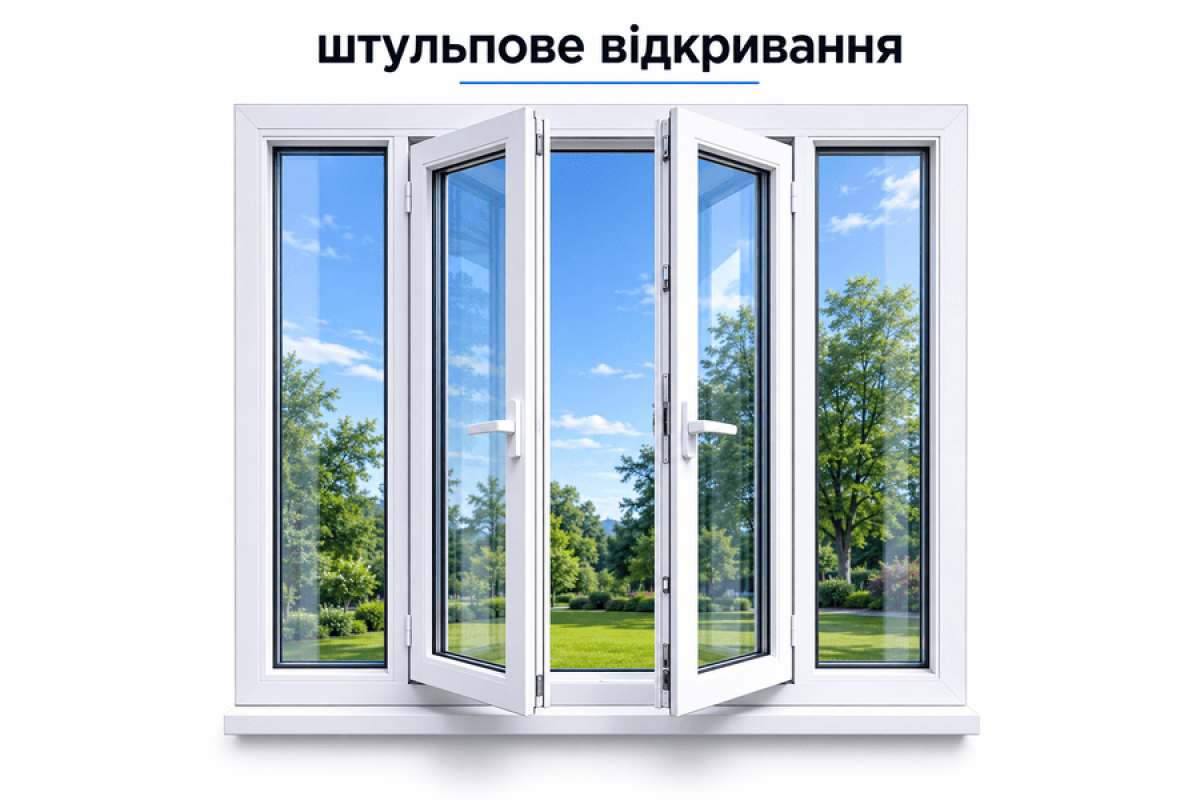 Металопластикове вікно REHAU Synego чотиристулкове з двома поворотно-відкидними стулками 3000 x 1700 мм