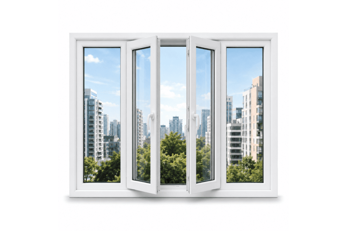 Металопластикове вікно VEKA Softline 76 4х-стулкове з двома поворотно-відкидними стулками 2500 × 1100 мм