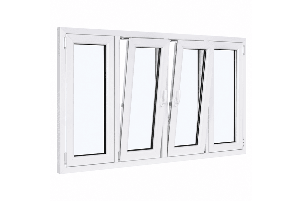 Металлопластиковое окно VEKA Softline четырехстворчатое с двумя поворотно-откидными створками 2400 x 700 мм