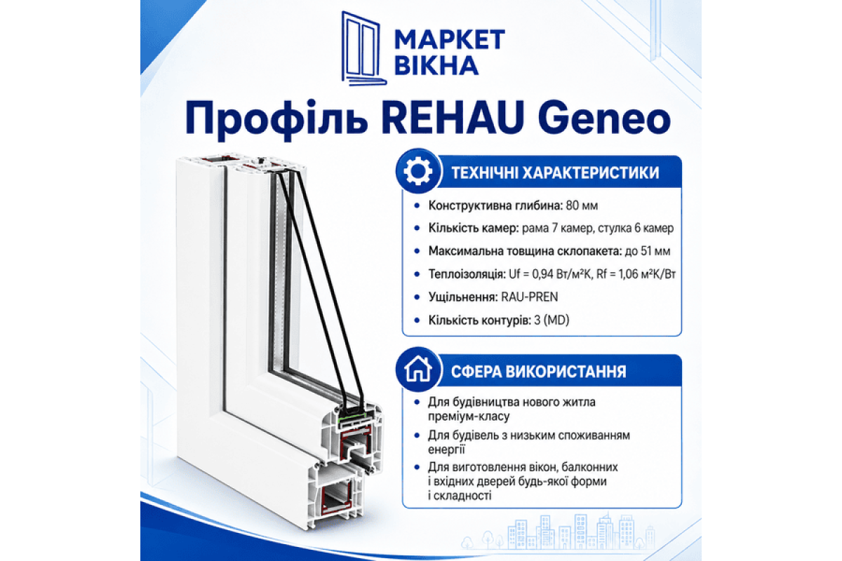 Металопластикове вікно REHAU Synego чотиристулкове з двома поворотно-відкидними стулками 3000 x 1700 мм