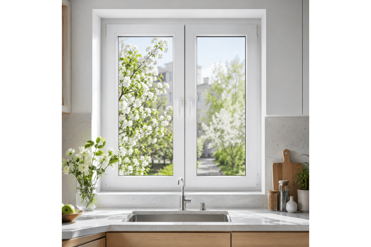 Металлопластиковое окно REHAU Synego двустворчатое с поворотно-откидной створкой 1100 x 600 мм