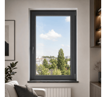 Металопластикове вікно антрацит ламіноване  VEKA Softline одностулкове поворотно-відкидне 800 × 1400 мм