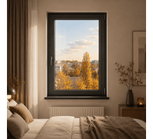 Металопластикове вікно антрацит ламіноване  VEKA Softline 76 одностулкове поворотно-відкидне 600 × 1400 мм